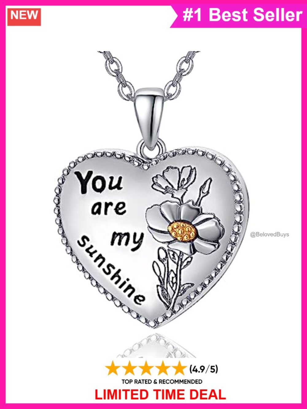 Dreamboat 925 Sterling Silver Heart Locket Necklace "You Are My Sunshine" Photo